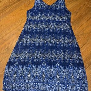 Athleta Elegant Blue Patterned Dress - Size Large Casual Fancy